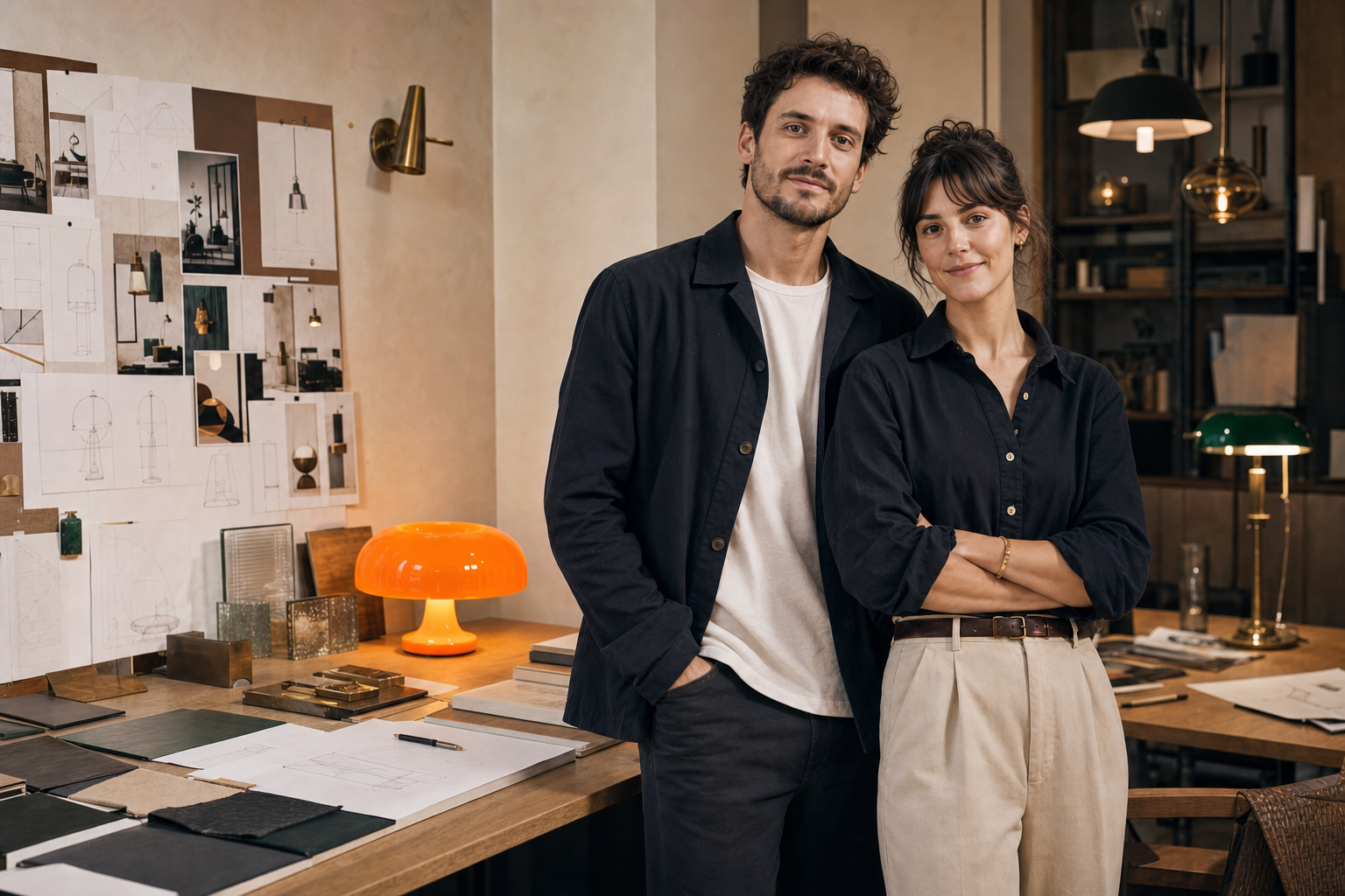 Paul et Violette dans l'atelier Dôme Paris avec Le Champignon allumé